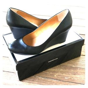 Black Leather Nine West Wedges
